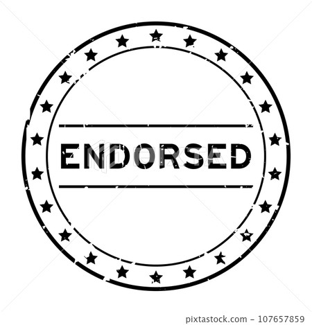 Grunge black endorsed word round rubber seal stamp on white background 107657859