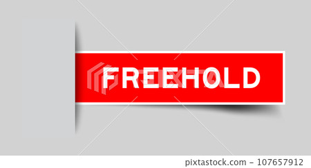 Red color square label sticker with word freehold that inserted in gray background Red color square label sticker with word freehold that inserted in gray background 107657912