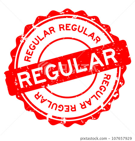 Grunge red regular word round rubber seal stamp on white background 107657929