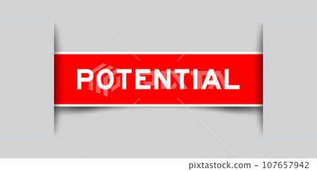 Red color square label sticker with word potential that inserted in gray background 107657942