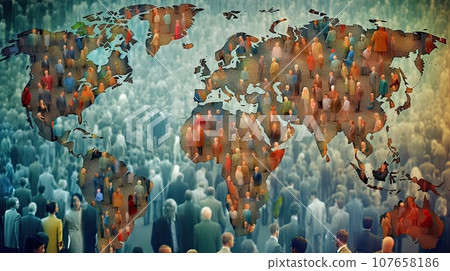 people standing in front of a world map with the words,'we are all connected to each other countries 107658186