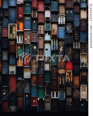 many different colored boxes stacked on top of each other one another is in the background, but i'm 107658478