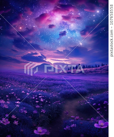 the night sky with stars and pink flowers in the fore, as if you'reting from your dreams the night sky with stars and pink flowers in the fore, as if you'reting from your dreams 107658558