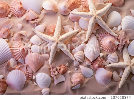 starfishs and seashells on the beach in florida, usa by pacificstocker com via photo 107658574