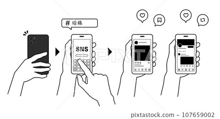 用於在 SNS 上發布的智慧型手機螢幕_黑白 107659002