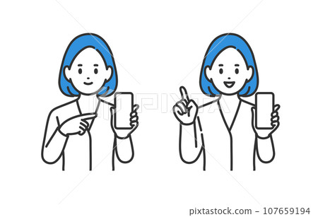 一群拿著智能手機擺姿勢的商務人士【人物矢量圖素材】 107659194