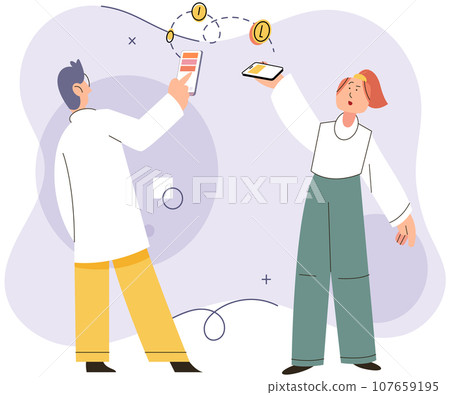 Mobile banking app and e-payment. Smartphone pay by credit card via electronic phone wallet. Online banking shopping by phone and connected card. Digital money transfer technology purchase transaction 107659195
