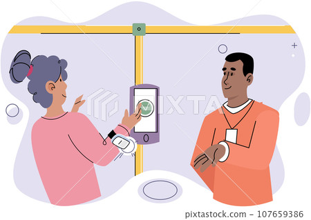Cashless payment. Vector illustration. Touchless payment methods are especially useful in situations where hygiene is important Retailers are increasingly adopting contactless payment systems to cater Cashless payment. Vector illustration. Touchless payment methods are especially useful in situations where hygiene is important Retailers are increasingly adopting contactless payment systems to cater 107659386