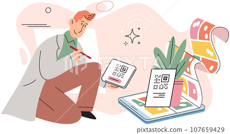 Cashless payment. Vector illustration. Online marketplaces often provide range of secure payment options for buyers Touchless payment methods are compatible with wide range of devices, including 107659429
