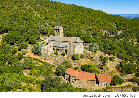 Aerial view of Serrabone Priory building, France Aerial view of Serrabone Priory building, France 107659498