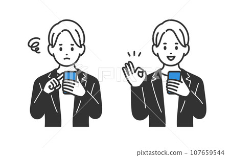 A set of business people looking at their smartphones and worrying and doing OK poses [People vector illustration material] 107659544