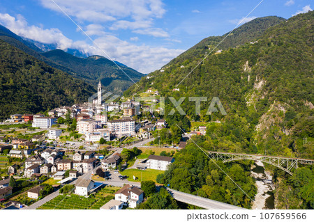 Aerial view of Swiss village Intragna 107659566