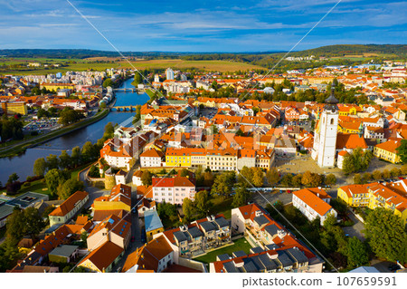 Aerial cityscape of Pisek Aerial cityscape of Pisek 107659591