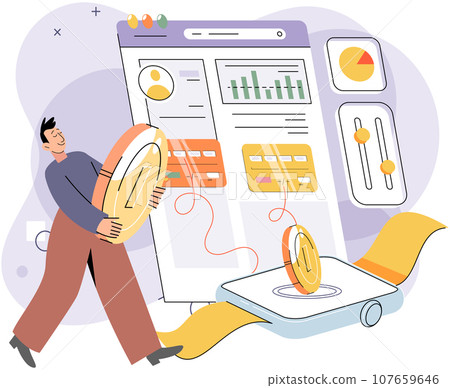 Cashless payment. Vector illustration. With mobile cashless payments, you cpay for purchases without need for physical cash Contactless payments are commonly used for small everyday purchases Cashless payment. Vector illustration. With mobile cashless payments, you cpay for purchases without need for physical cash Contactless payments are commonly used for small everyday purchases 107659646