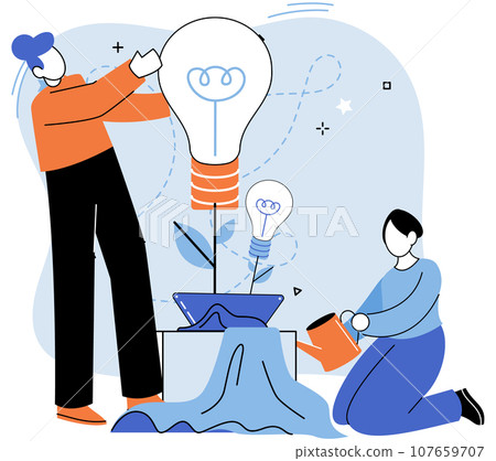 Partnership to success together, teamwork help get solution to solve problem. Business people try to turn on lightbulb. Support to togetherness, collaboration and cooperation with new idea concept 107659707