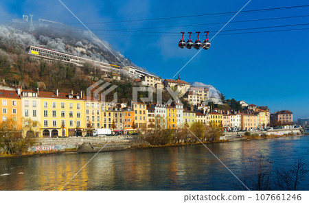 View on colorful Grenoble with cable car in France View on colorful Grenoble with cable car in France 107661246