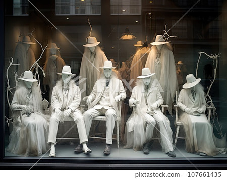 some manne sitting in a window with hats on their heads and one wearing a white suit, while the other wears a hat some manne sitting in a window with hats on their heads and one wearing a white suit, while the other wears a hat 107661435