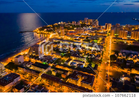 beautiful view of night Oropesa del Mar in Spain and sea 107662118