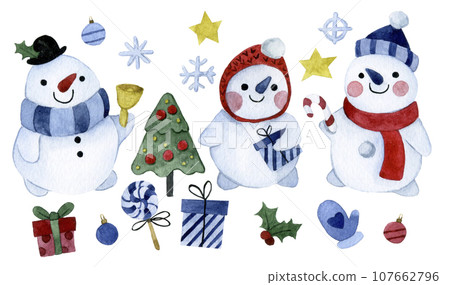christmas, snowman, watercolor 107662796