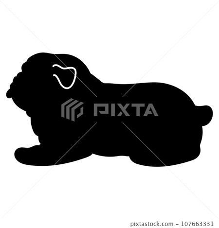 A simple and cute silhouette of a bulldog lying down 107663331
