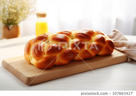 Sweet braided bread in light kitchen interior. Generative AI 107663427
