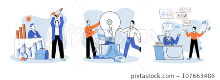 Successful project launch. Vector illustration. A development project idea, inception of potential game-changer Project launch management, steering wheel guiding project towards success Successful project launch. Vector illustration. A development project idea, inception of potential game-changer Project launch management, steering wheel guiding project towards success 107663486