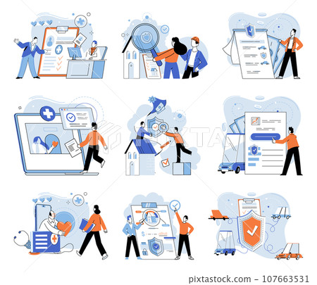 Insurance for car, property, travel, accident, life, medical. Care about family life translates securing loved ones financially Medical, life, and vehicle insurance should be considered essential 107663531