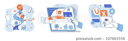 Application testing metaphor. Vector illustration. Software testing, filter that keeps malfunctioning code from entering system Application testing, checkpoint for ensuring user-friendly software 107663556
