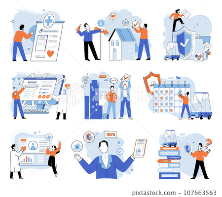 Insurance for car, property, travel, accident, life, medical. Care about family life often means planning for future with insurance Healthcare finance options allow for flexibility in medical service 107663563