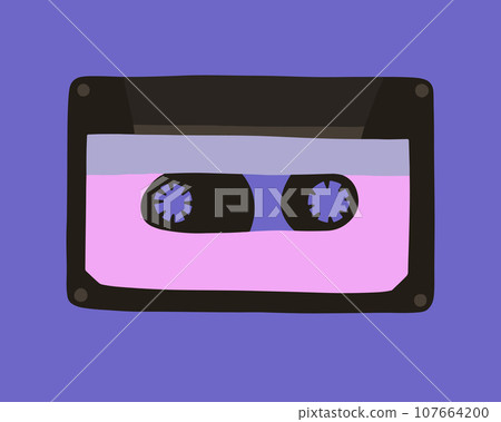 Vector isolated illustration of tape recorder cassette. Nostalgia of the 90s. Audio cassette for listening to music. Vector isolated illustration of tape recorder cassette. Nostalgia of the 90s. Audio cassette for listening to music. 107664200