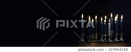 Hanukkah is a Jewish holiday, family religious traditional symbol of Judaism. 107664289