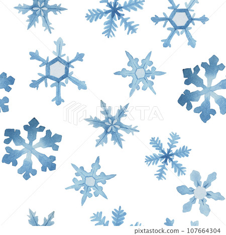 watercolor seamless pattern with blue snowflakes on a white background. New Year, Christmas print for wallpaper, wrapping paper. watercolor seamless pattern with blue snowflakes on a white background. New Year, Christmas print for wallpaper, wrapping paper. 107664304