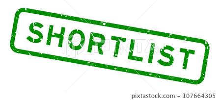 Grunge green shortlist word square rubber seal stamp on white background Grunge green shortlist word square rubber seal stamp on white background 107664305