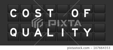 Black color analog flip board with word cost of quality on gray background 107664353