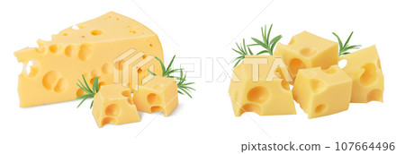 piece of cheese isolated on white background with full depth of field 107664496