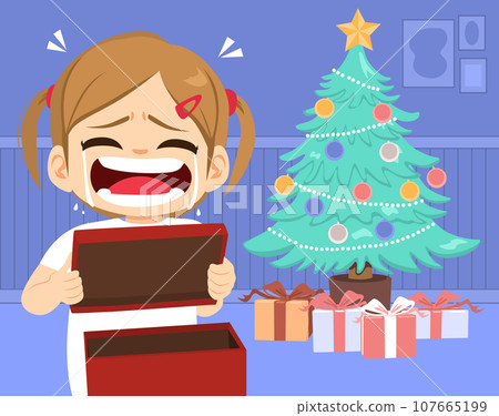Crying Girl Dislikes Christmas Present 107665199