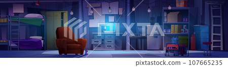 Bunker basement room interior Bunker basement room interior 107665235