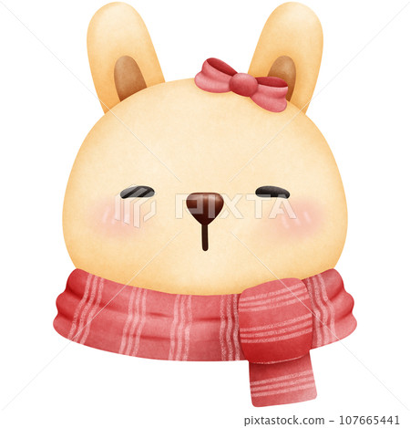 Isolated cute girly rabbit wear red scarf in winter 107665441