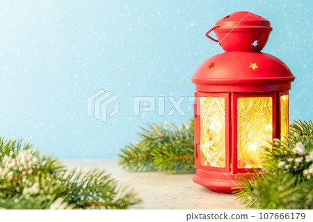 Christmas garland lights, fir tree branches 107666179