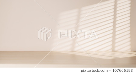 Wooden table and sunlit wall, product template 107666198