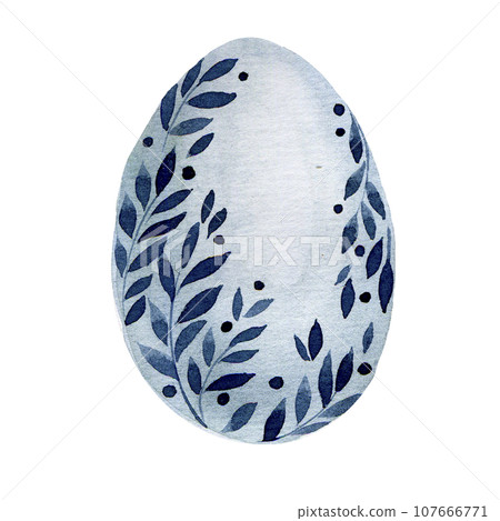 watercolor hand drawing. Easter Egg. cute painted egg with designs of leaves and flowers. natural colors, boho style 107666771