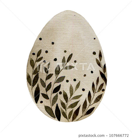watercolor hand drawing. Easter Egg. cute painted egg with designs of leaves and flowers. natural colors, boho style 107666772