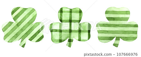 watercolor drawing, set of green clover leaves for st. patrick's day. cute holiday decor 107666976