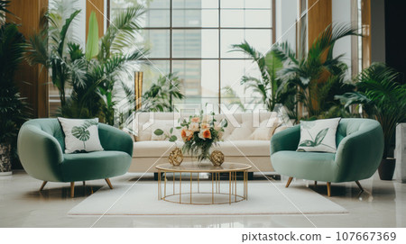 Luxury home interior in green shades Luxury home interior in green shades 107667369