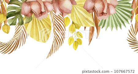 watercolor seamless border with dried tropical flowers watercolor seamless border with dried tropical flowers 107667572