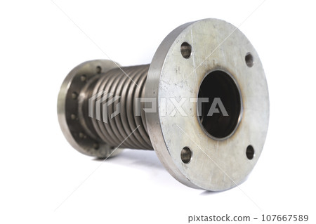 Bellows flange compensator isolated on white Bellows flange compensator isolated on white 107667589