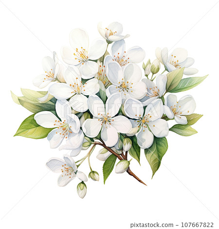 watercolor drawing, white jasmine flowers. illustration in realism style, vintage	 107667822