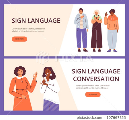 Set of website banner templates about sign language conversation flat style 107667833