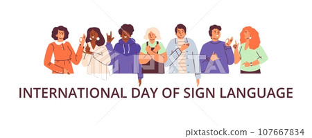 Different people communicate with sign language flat style, vector illustration 107667834