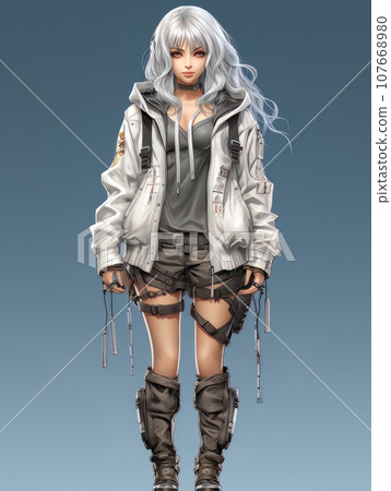 Image of a beautiful doll in fashionable clothes in anime style. AI 107668980